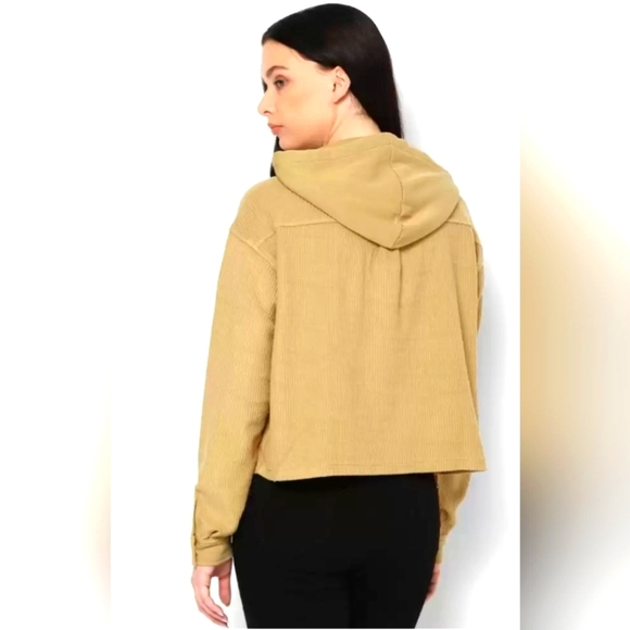 American Eagle Outfitters Button Up Cropped Corduroy Jacket Hoodie-size L-EUC 🤎 - Picture 3 of 9